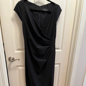 Alex Evenings full length black gown with side sparkle detail.
